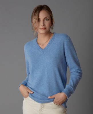 Women's Itch-Free Cashmere V-Neck Sweater with Soft Liner