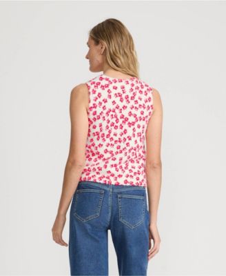 Women's Fine Gauge Eyelash Printed Sleeveless Sweater - Set Top