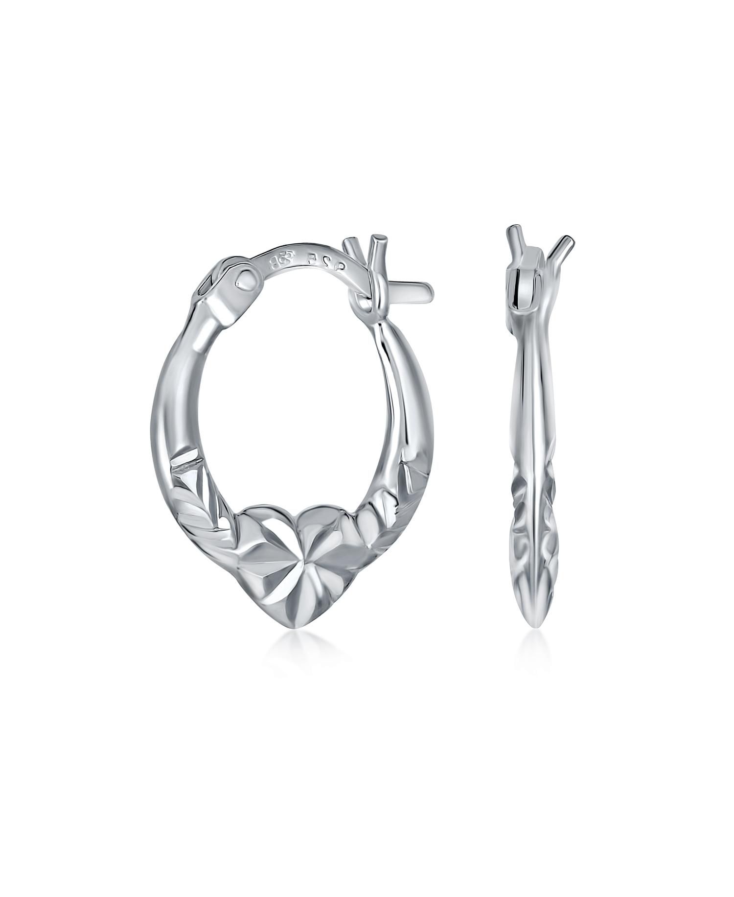 Romantic Sparkling Diamond-Cut Heart Hoop Earrings 925 Sterling Silver .50"