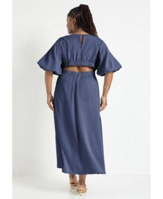 June + Vie Women's Plus Size Puff-Sleeve Babydoll Maxi Dress