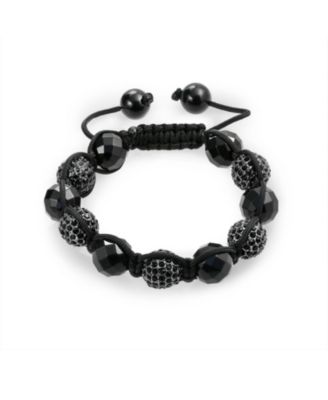 Black Pave Crystal Ball Bracelet Black Cord String Adjustable