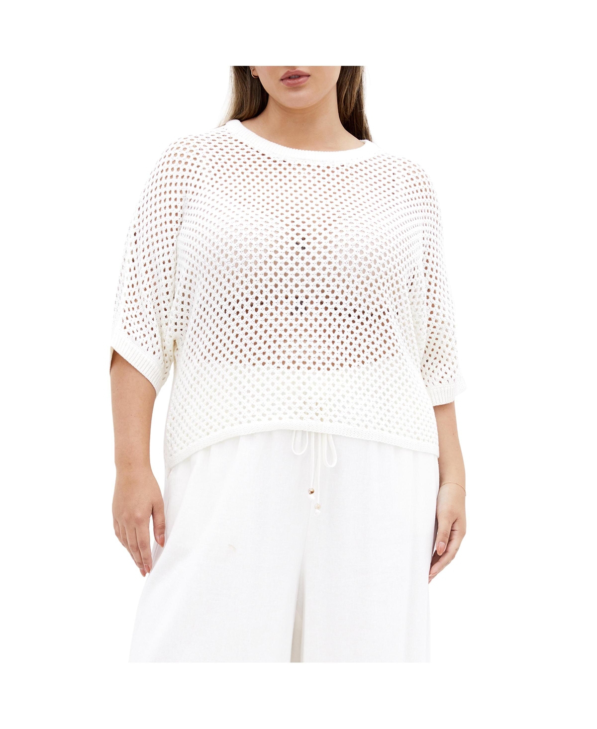 Plus Size Crochet Knit Top - Blue