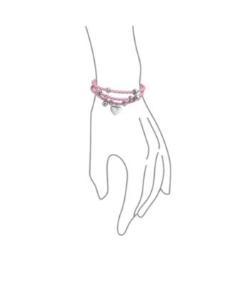 Pink or White Wrap Bracelet with Braided Leather and Heart Charms Stainless Steel