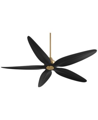 60" Lotus Bay Indoor Outdoor Ceiling Fan 5 Blade LED Light Remote Control Brass Finish Black Blades Bedroom Damp Rated