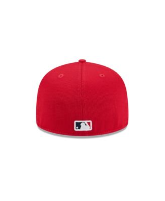Мужская приталенная шляпа New Era Red Cleveland Guardians 2025 для весенних тренировок 59-го размера.
