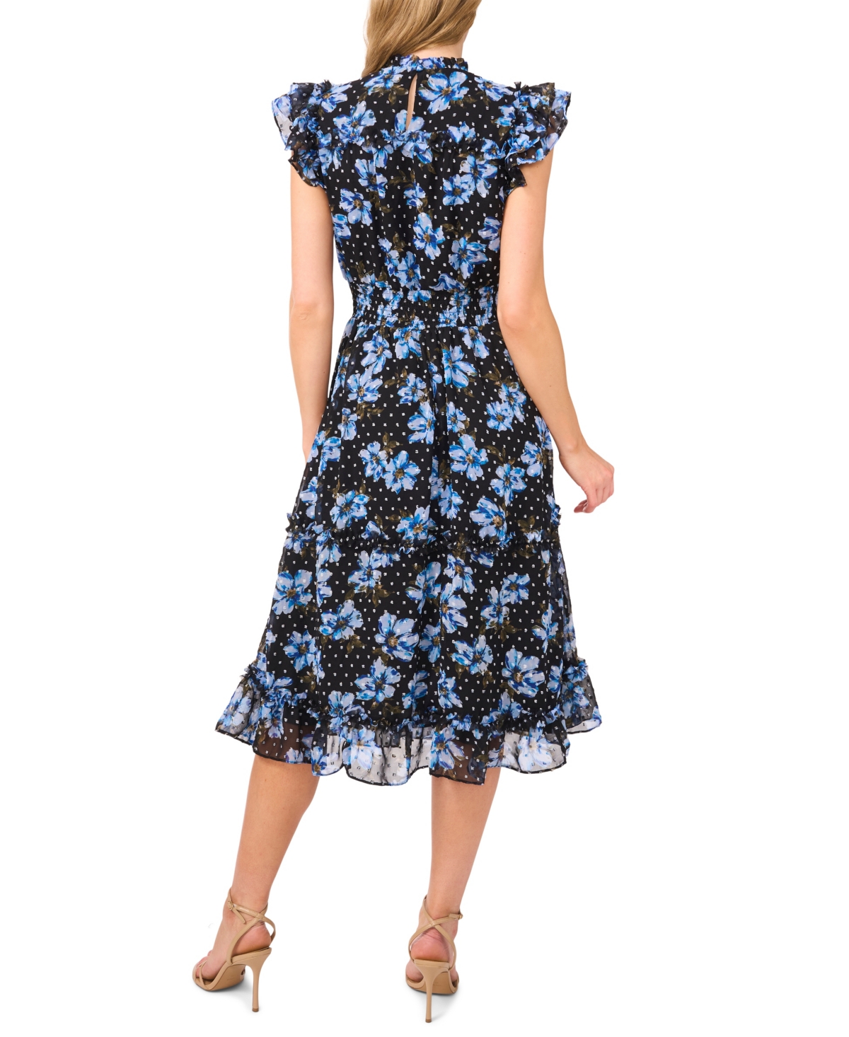 Shop Cece Women's Smocked-waist Flutter-sleeve Midi Dress In Serene Blue