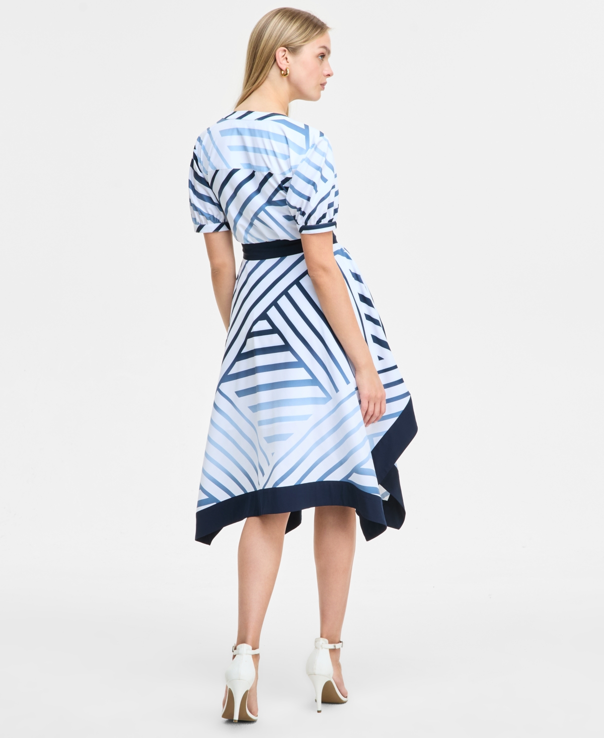Karl Lagerfeld Women's Printed Handkerchief-hem Shirtdress In Blue