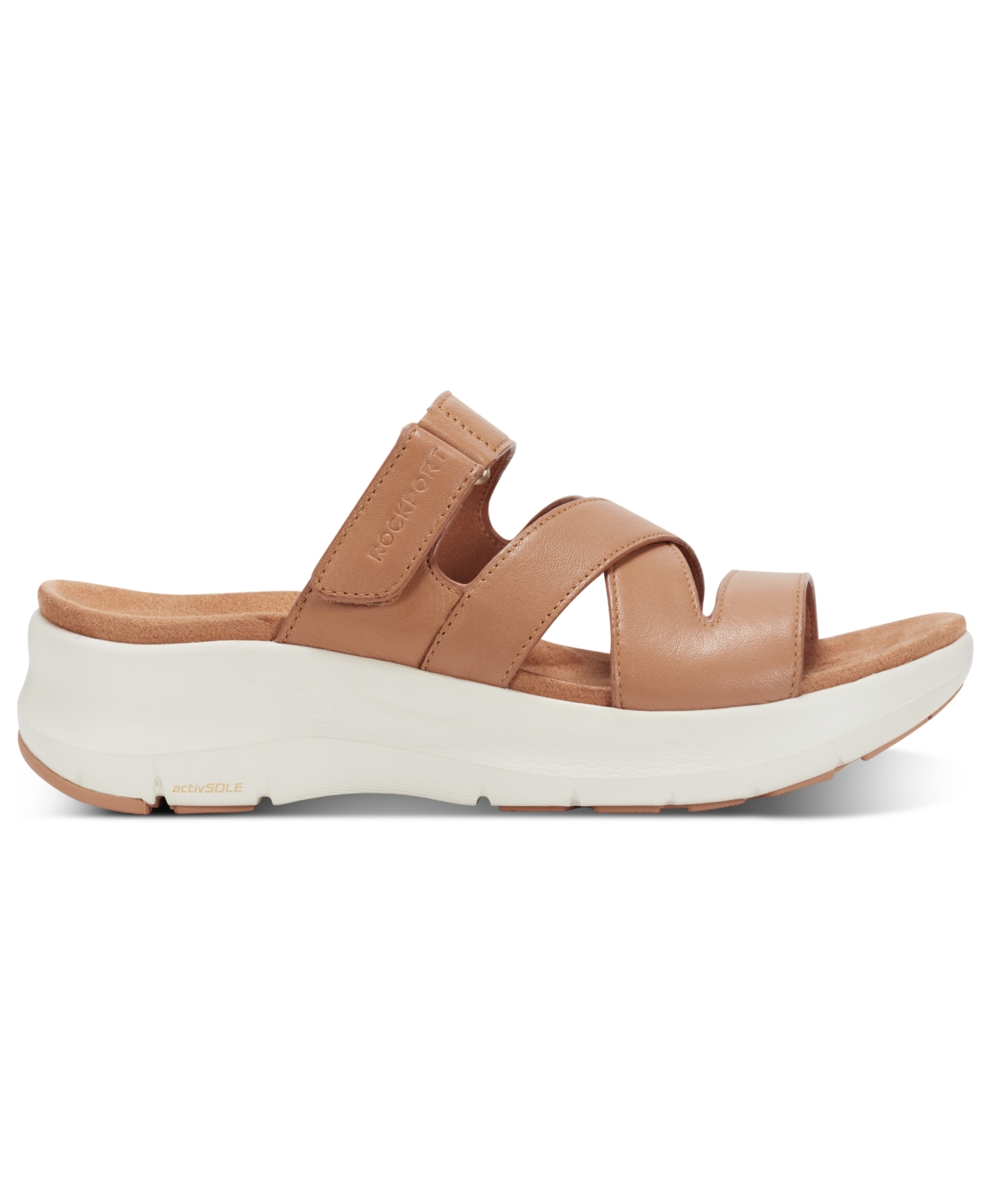 Shop Rockport Women's Qwyn Slip-on Strappy Casual Wedge Sandals In Cognac Leather