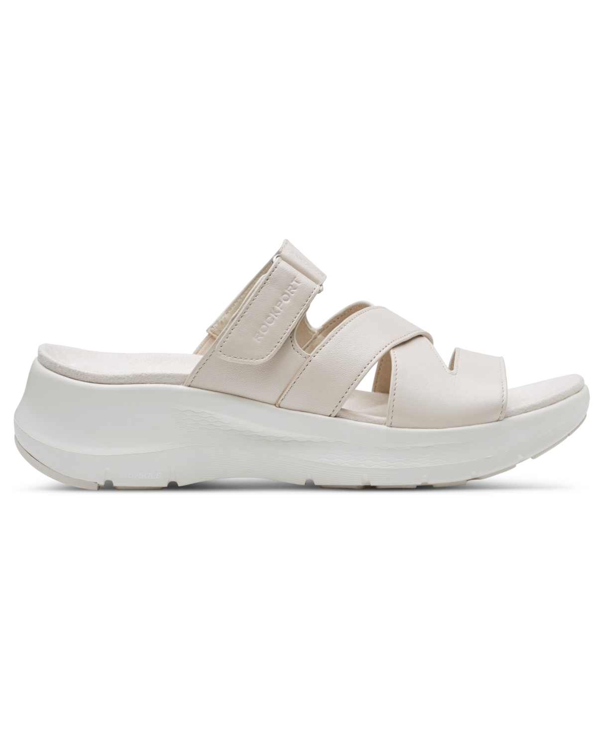 Shop Rockport Women's Qwyn Slip-on Strappy Casual Wedge Sandals In Ivory Leather