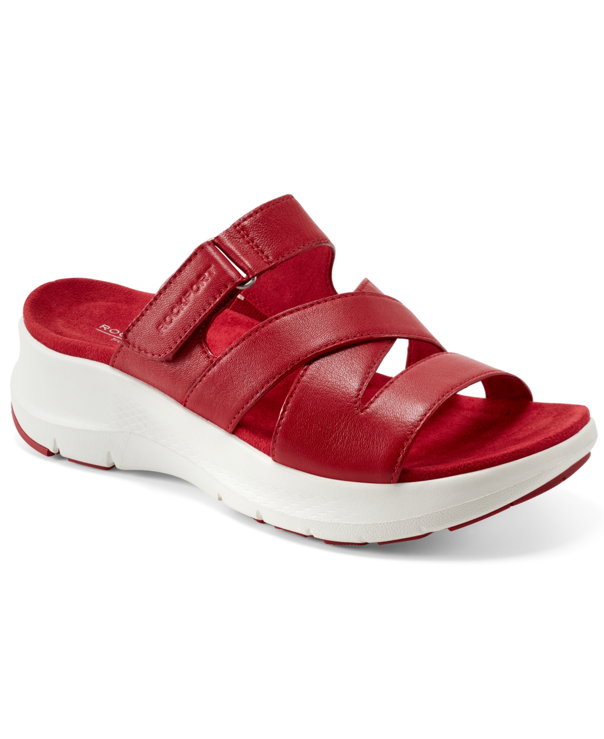 Shop Rockport Women's Qwyn Slip-on Strappy Casual Wedge Sandals In Red Leather