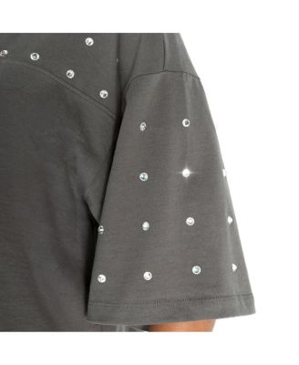 Женская укороченная футболка оверсайз от Gameday Couture серого цвета Philadelphia Eagles со стразами по всему телу