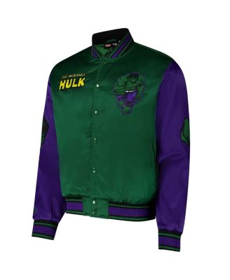 Men's Green The Incredible Hulk Quilted Satin Full-Snap Jacket