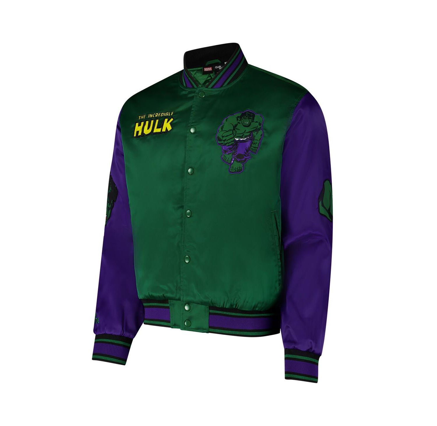 Men's Green The Incredible Hulk Quilted Satin Full-Snap Jacket
