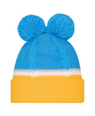 Женская светло-голубая вязаная шапка New Era Los Angeles Chargers с манжетами в виде двойного пузыря и помпонами