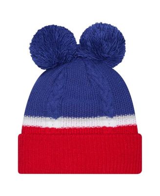 Женская вязаная шапка New Era Royal New York Giants с манжетами в виде двойного пузыря и помпонами