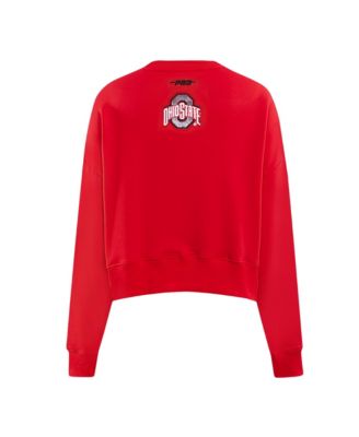 Women's Scarlet Ohio State Buckeyes Sequin Boxy Cropped Pullover Sweatshirt