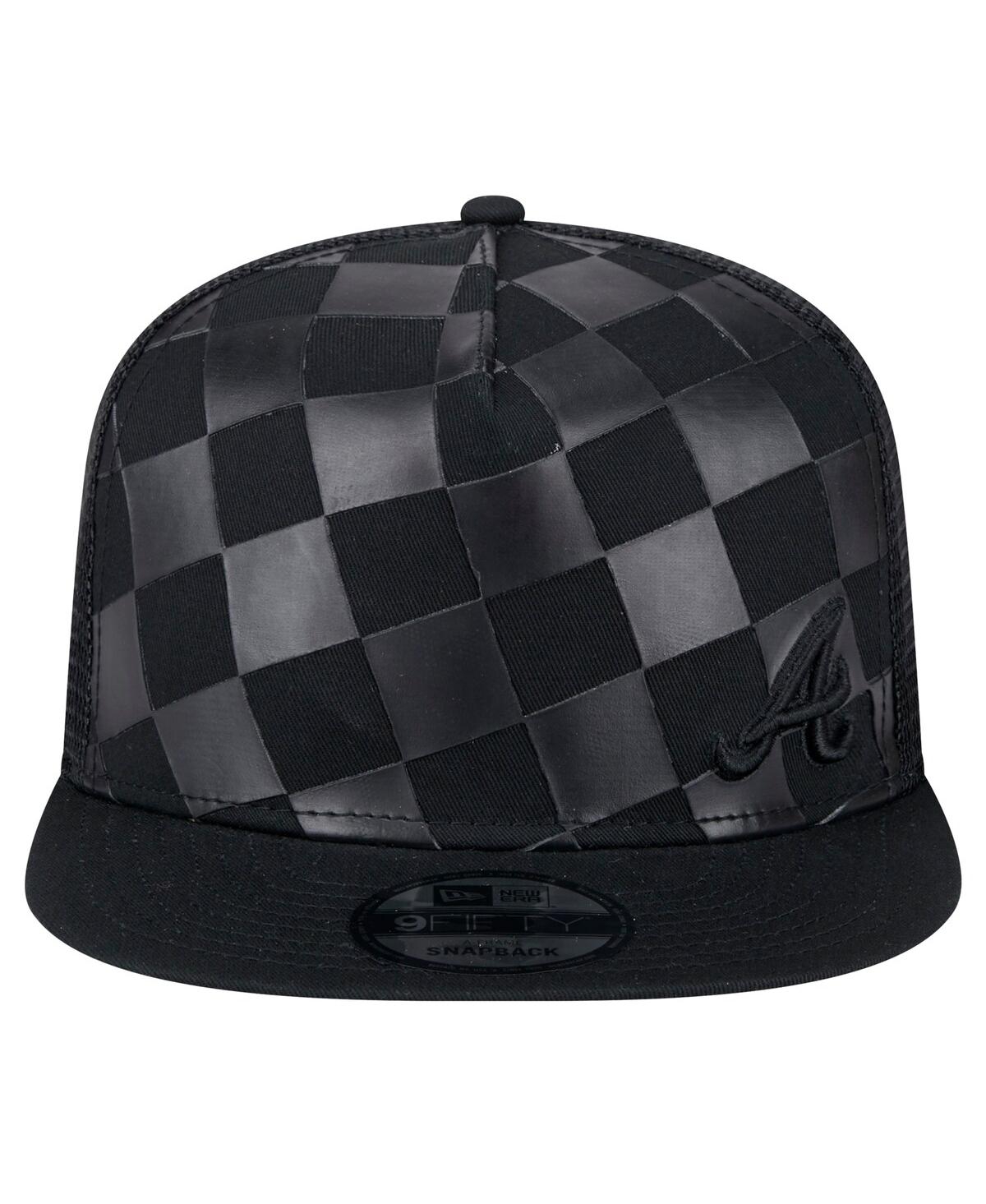 New Era Men's Black Atlanta Braves Score Check A-frame Trucker 9fifty Snapback Hat In Black