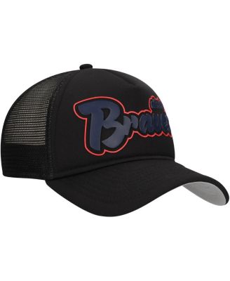 Men's Black Atlanta Braves Retro Bold A-Frame Trucker 9FORTY Adjustable Hat