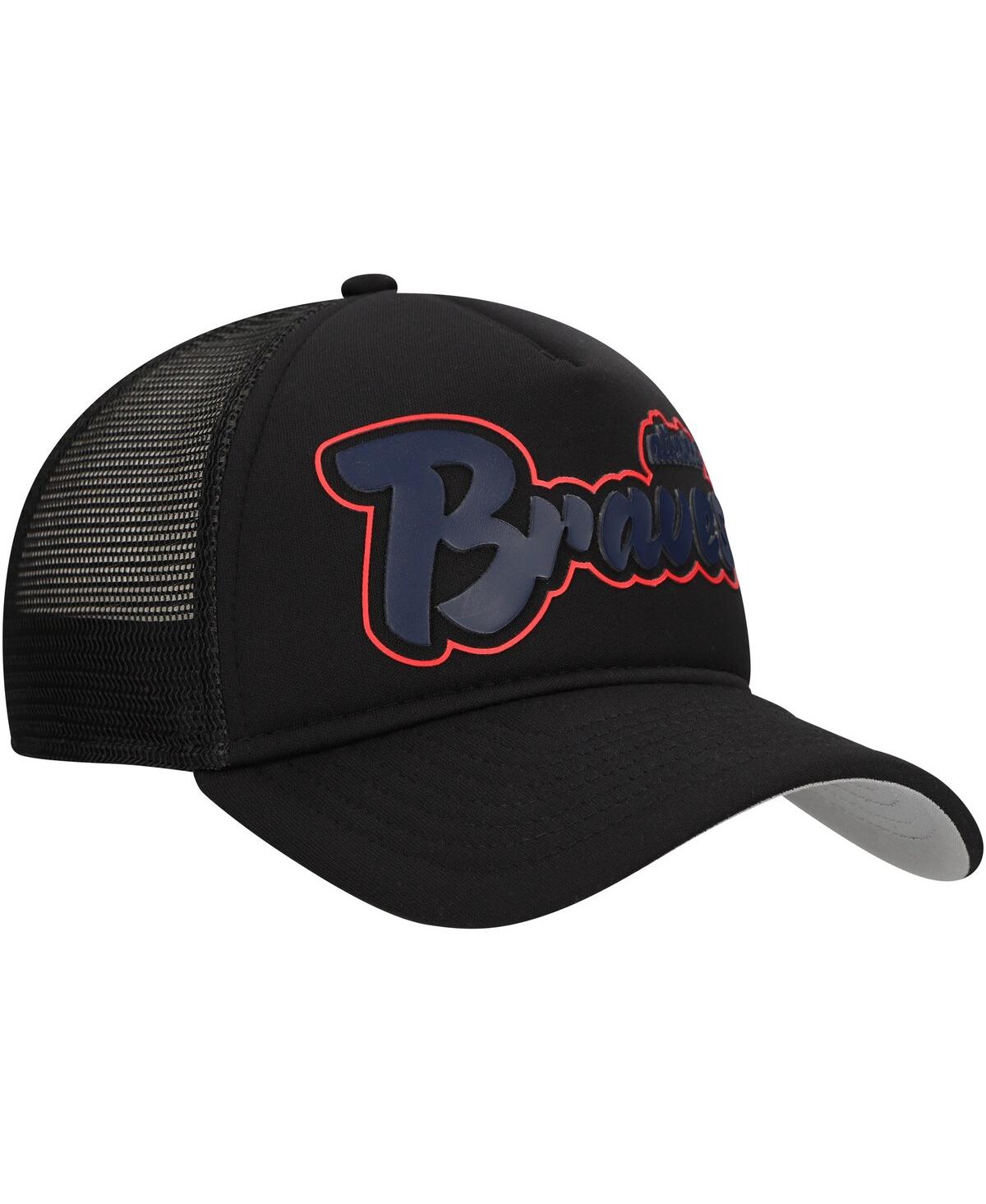 New Era Men's Black Atlanta Braves Retro Bold A-frame Trucker 9forty Adjustable Hat In Black