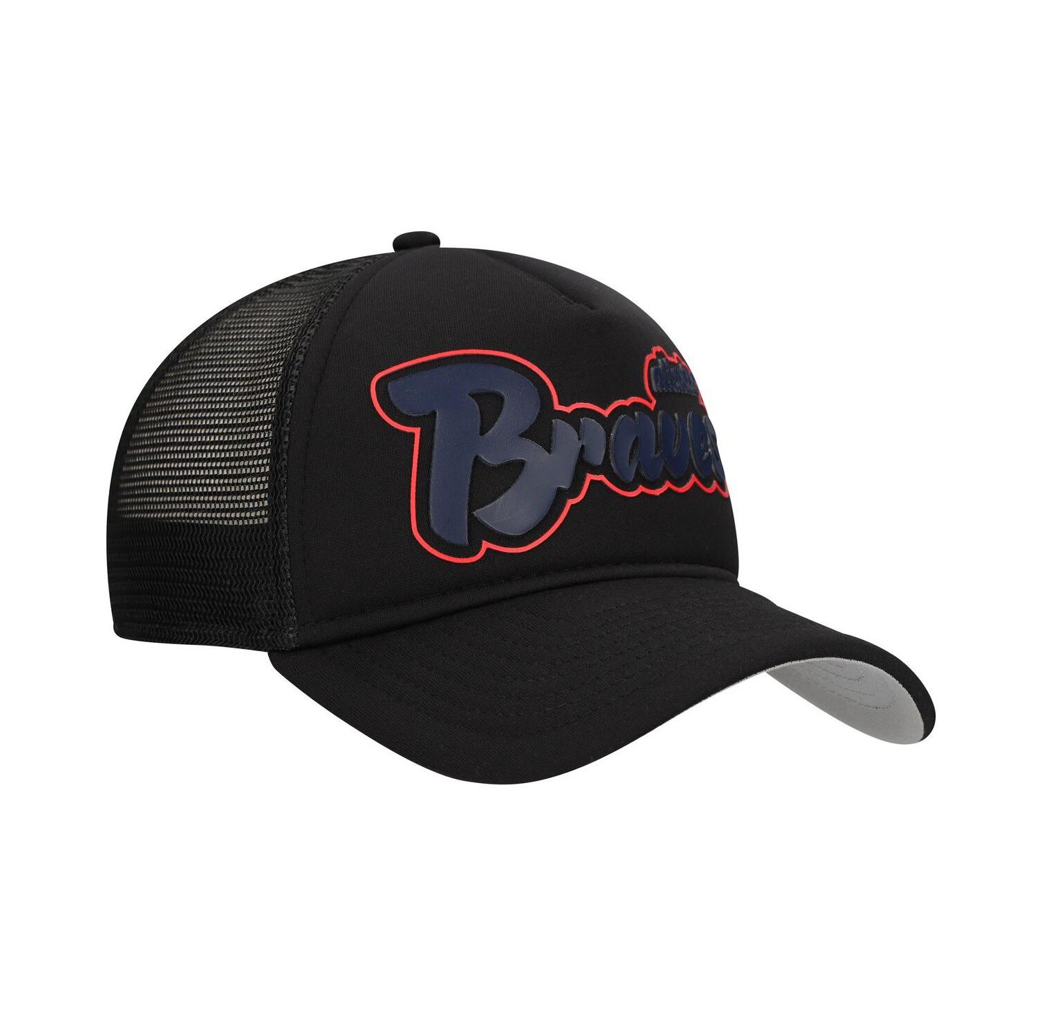 Men's Black Atlanta Braves Retro Bold A-Frame Trucker 9FORTY Adjustable Hat