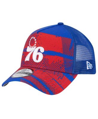 Men's Royal/Red Philadelphia 76ers Tip Off A-Frame Trucker 9FORTY Adjustable Hat
