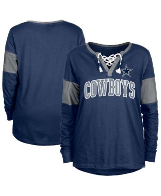 New Era - Women's Navy Dallas Cowboys Lace-Up Notch-Neck Long SleeveT-shirt
