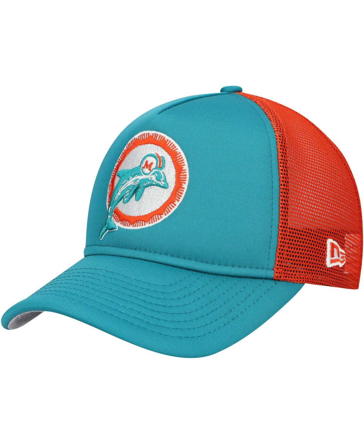 New Era Big Boys And Girls Aqua Miami Dolphins A-frame 9forty Trucker Adjustable Hat In Aqua