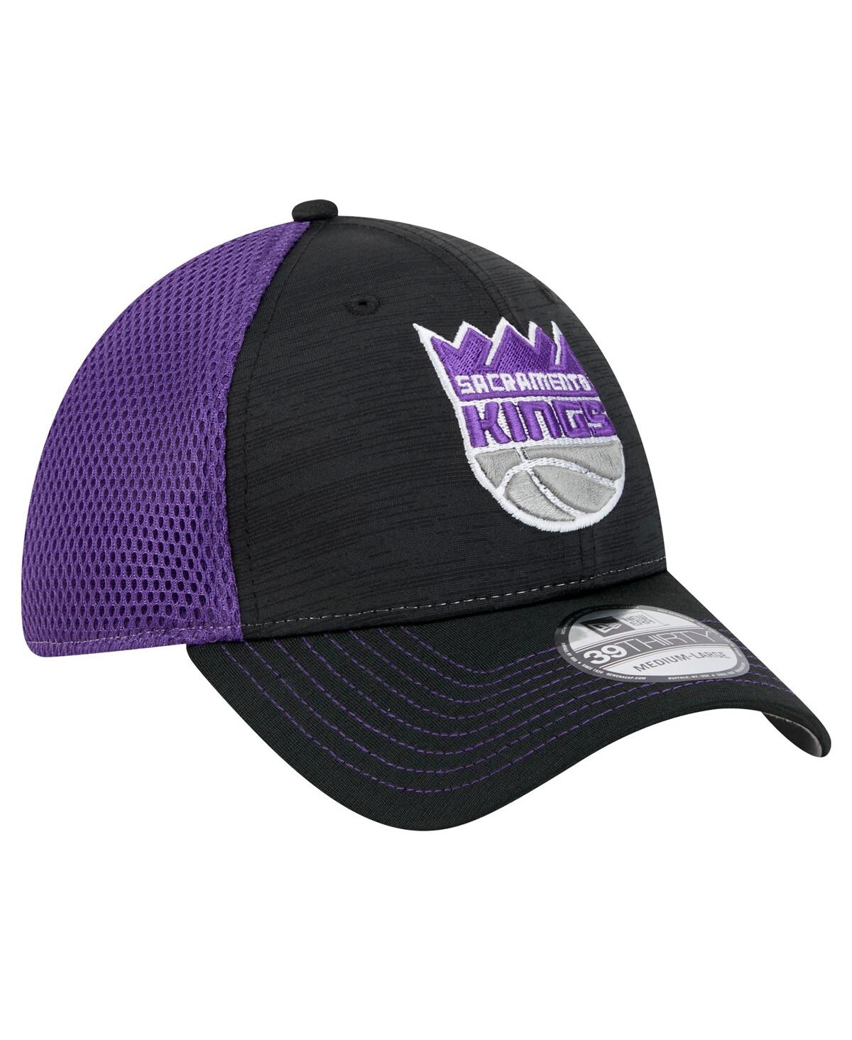 NEW ERA MEN'S BLACK/PURPLE SACRAMENTO KINGS ACTIVE TECH NEO FLEX 39THIRTY FLEX HAT 