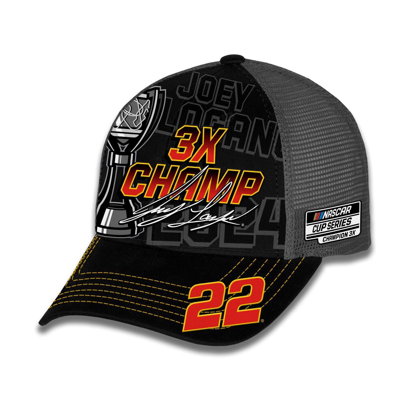Мужская кепка Team Penske Checkered Flag Sports Black Joey Logano 2024 NASCAR Cup Series Champion Trophy Adjustable Hat — фото 1