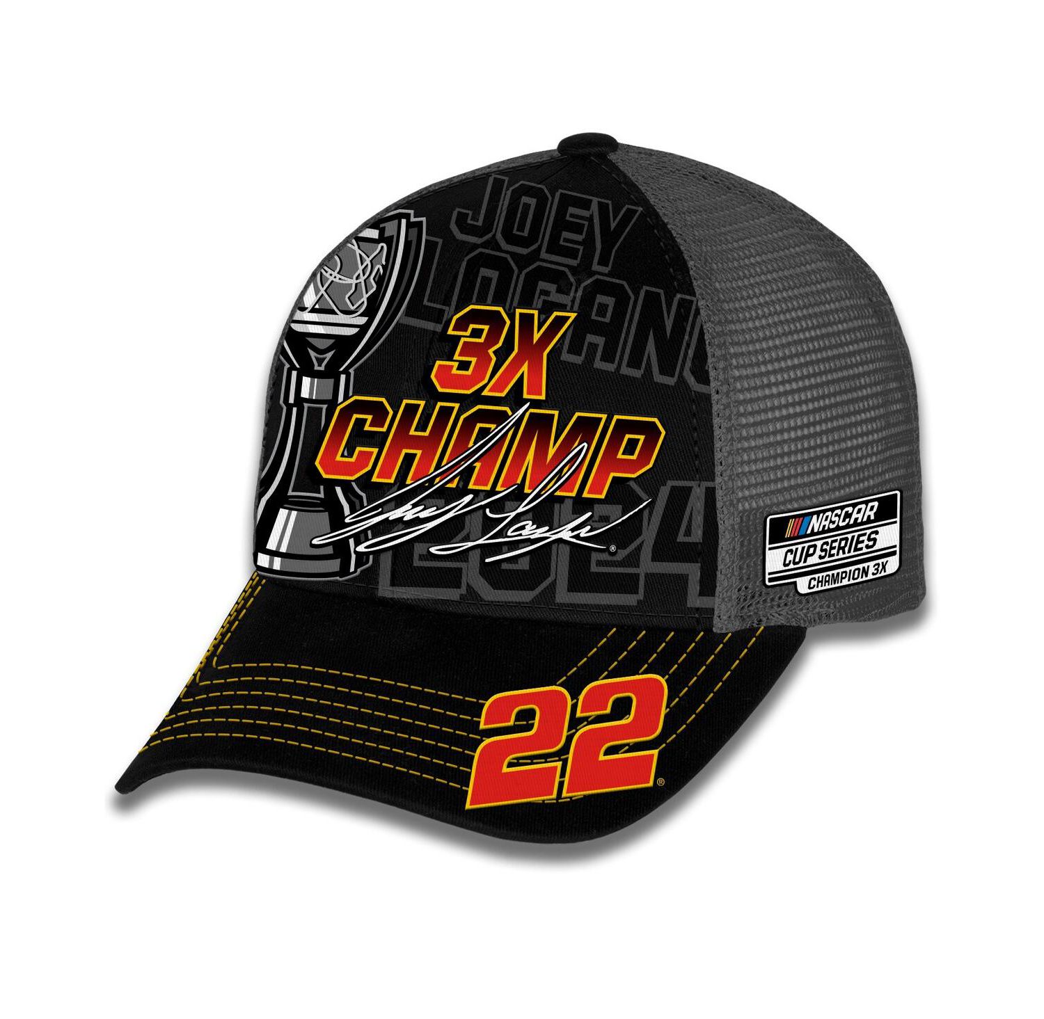 Men's Checkered Flag Sports Black Joey Logano 2024 NASCAR Cup Series Champion Trophy Adjustable Hat