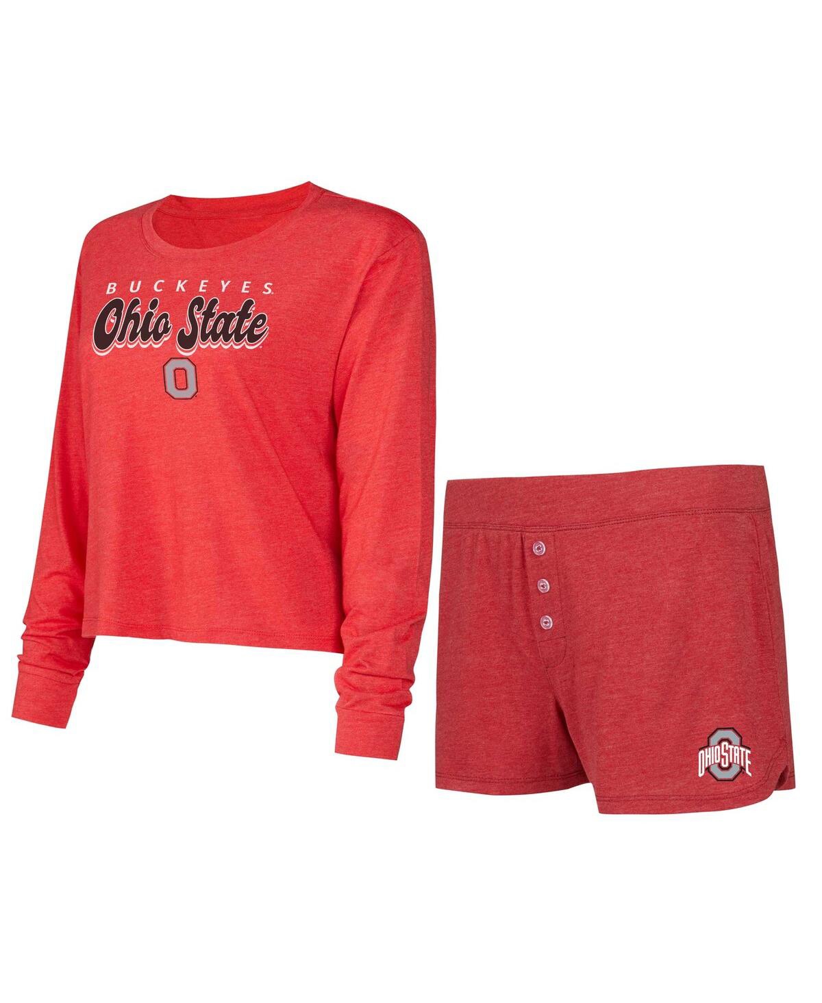 Concepts Sport Women's Scarlet/red Ohio State Buckeyes Team Color Long Sleeve T-shirt Shorts Set In Scarlet,red