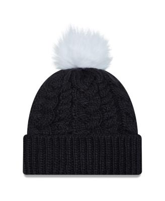 Женская вязаная шапка New Era темно-синего цвета с помпоном и манжетами