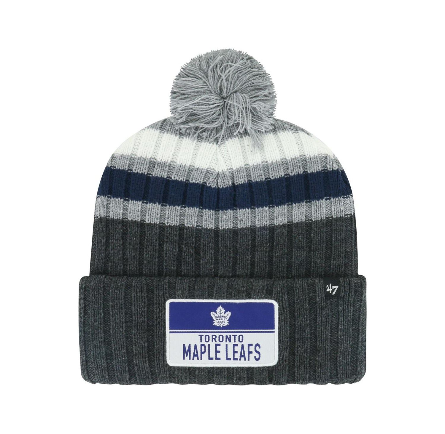 Men's Gray Toronto Maple Leafs Stack Patch Cuffed Knit Hat with Pom