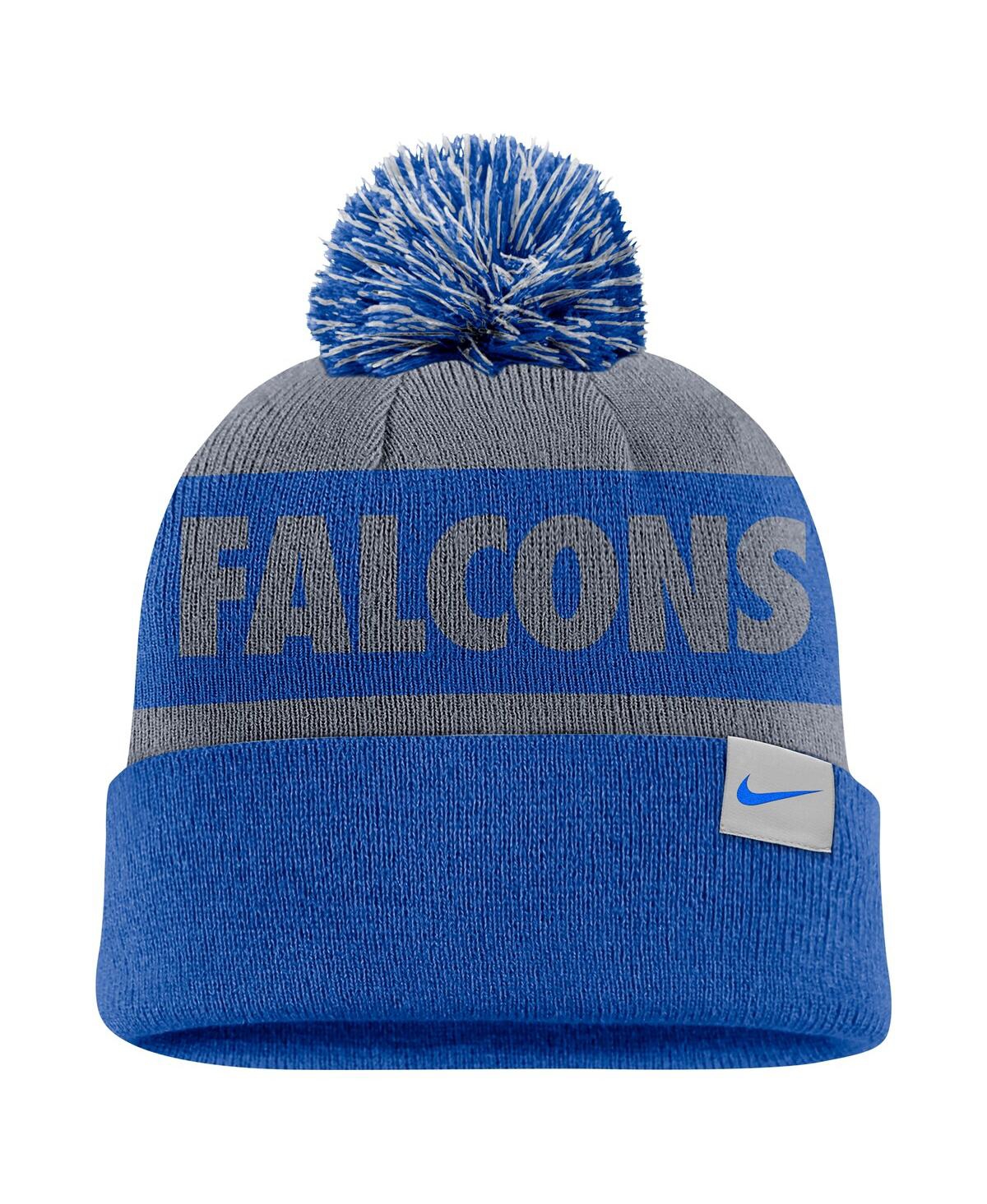 Nike Men's Gray/royal Air Force Falcons Peak Stripe Cuffed Knit Hat With Pom In Gray,royal