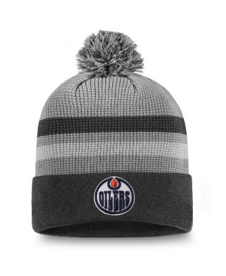 Мужская серая вязаная шапка Fanatics Edmonton Oilers Authentic Pro Home Ice с манжетами и помпоном от Fanatics