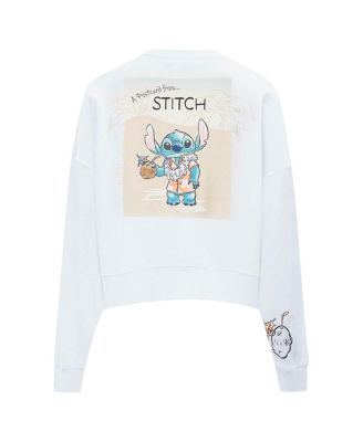 Freeze Max Women's White Lilo and Stitch Postcard Loose Fit Cropped Pullover Sweatshirt