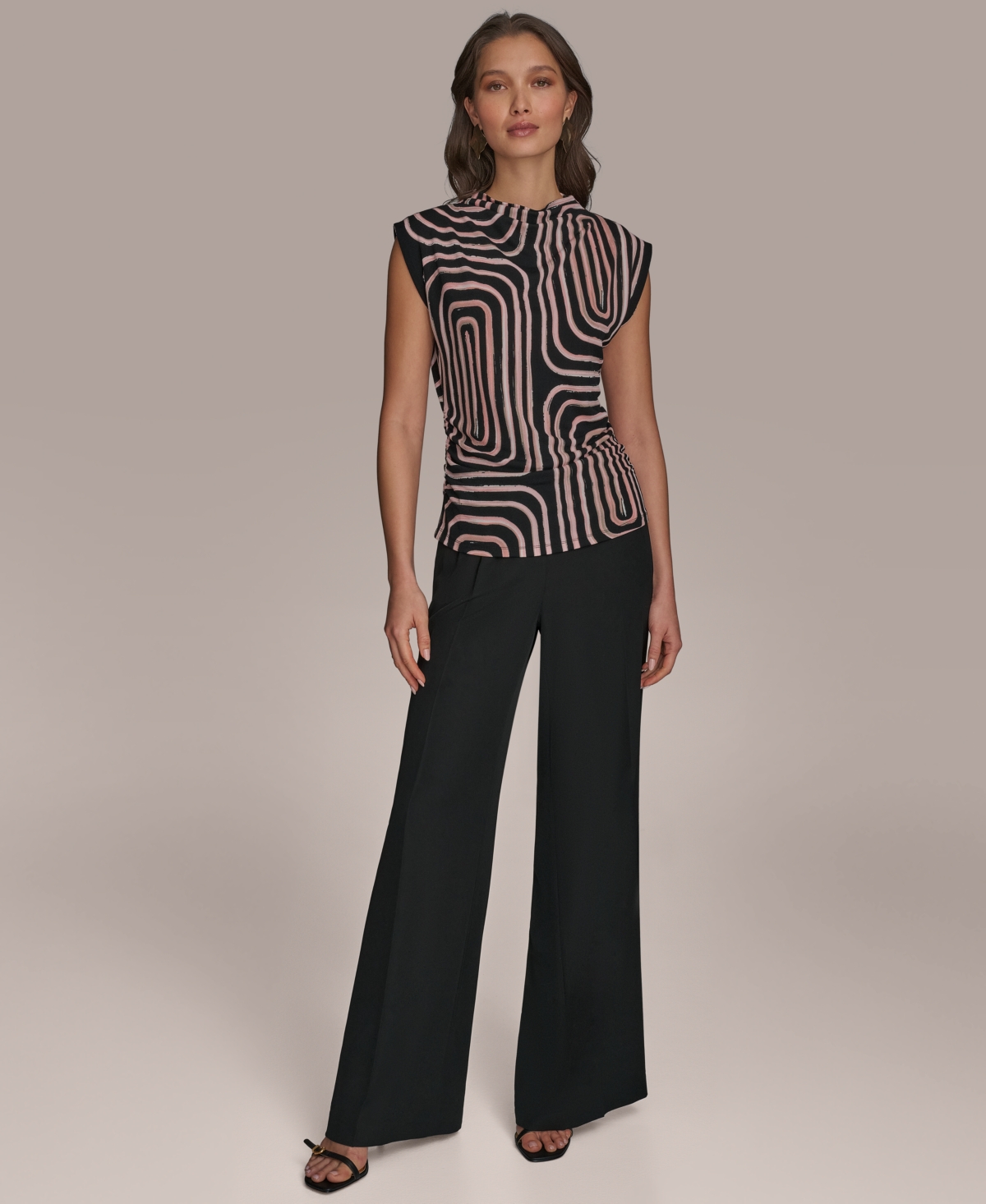 Shop Donna Karan Women's Printed High-neck Blouse In Black,aprct Multi