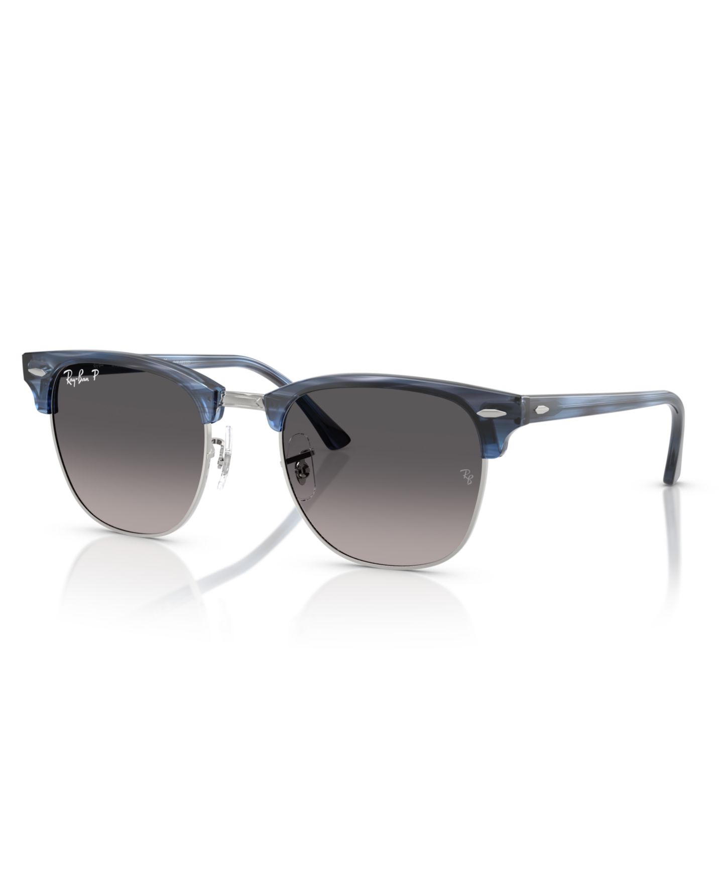 Солнцезащитные очки Ray-Ban Unisex Clubmaster Polarized Sunglasses, RB3016, цвет: Полосатый синий серебряный — фото 1
