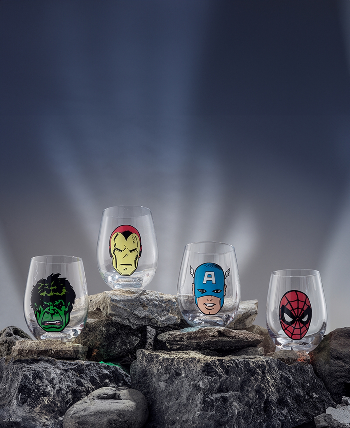 JOYJOLT MARVEL HEROES STEMLESS DRINKING GLASSES, SET OF 4 