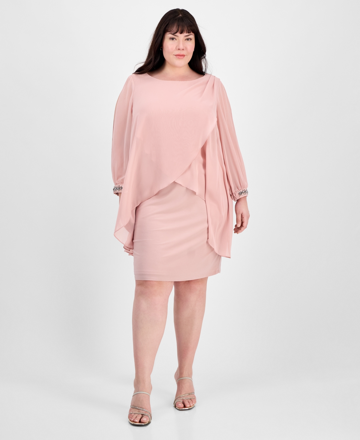 Sl Fashions Plus Size Overlay Sheath Dress In Faded Rose