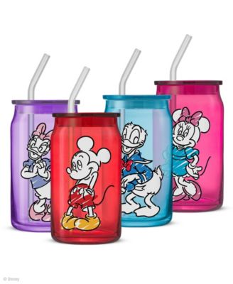 Disney Mickey Mouse Friends Color Sketch Tumbler Glasses with Lids, Set of 4