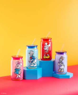 Disney Mickey Mouse Friends Color Sketch Tumbler Glasses with Lids, Set of 4