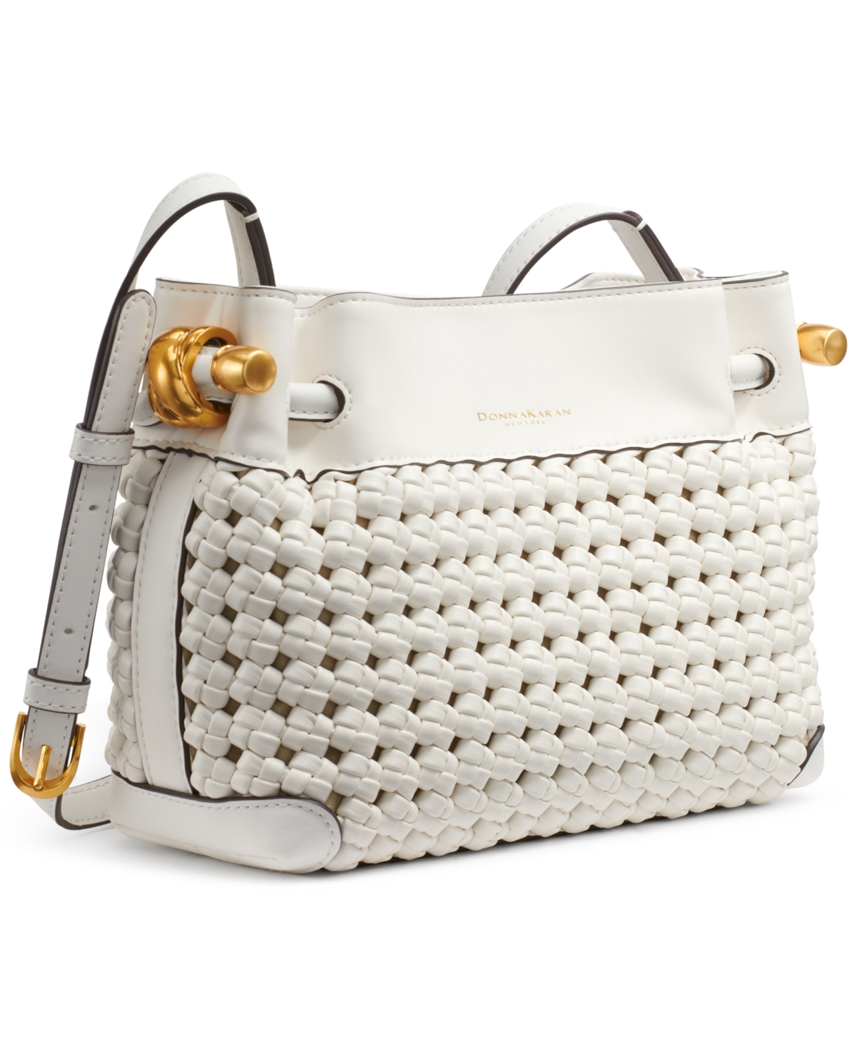 Shop Donna Karan Cashmere Woven Small Crossbody Bag In Brillant White