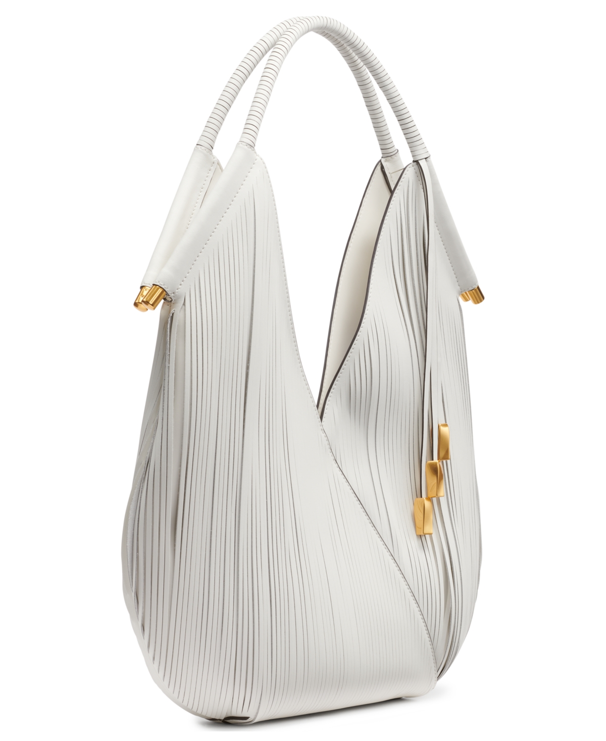 Shop Donna Karan Baldwin Large Laser-cut Shoulder With Leather Wrapped Rounded Handle In Brillant White