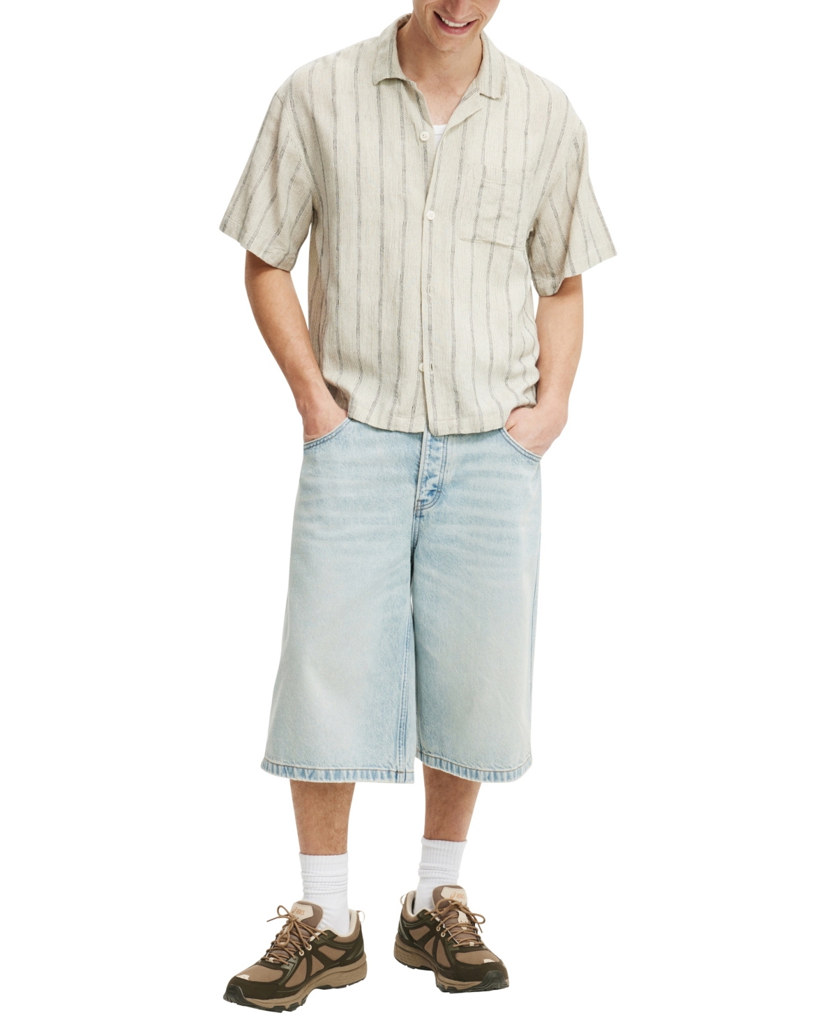 Shop Cotton On Men's Box Fit Short Sleeve Shirt In Off White Grid Check