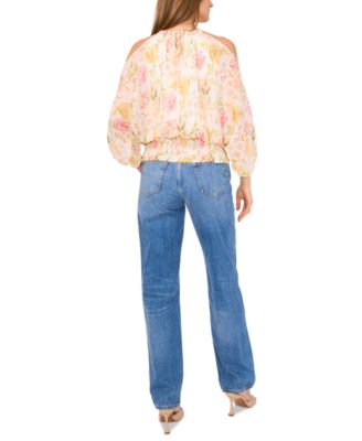 Женский топ с открытыми плечами и присборенным низом от Sam & Jess с принтом