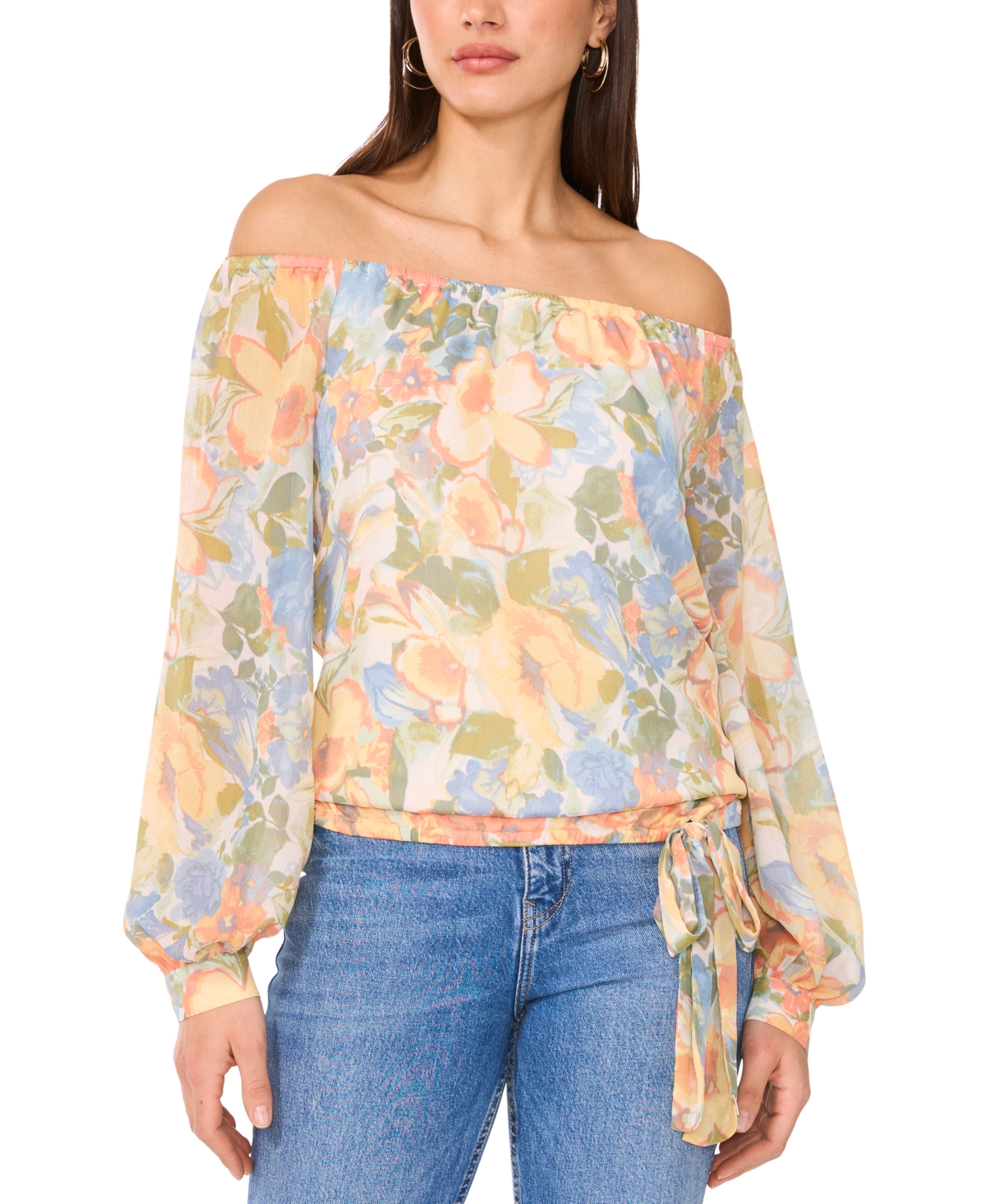 Women's Printed Off-The-Shoulder Long-Sleeve Top - Melon Paisley