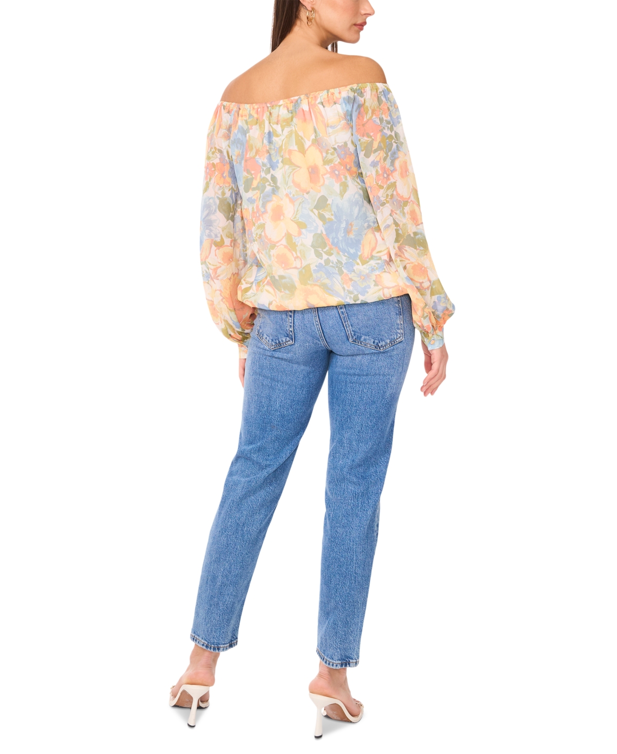 Sam & Jess Women's Printed Off-the-shoulder Long-sleeve Top In Melon Paisley