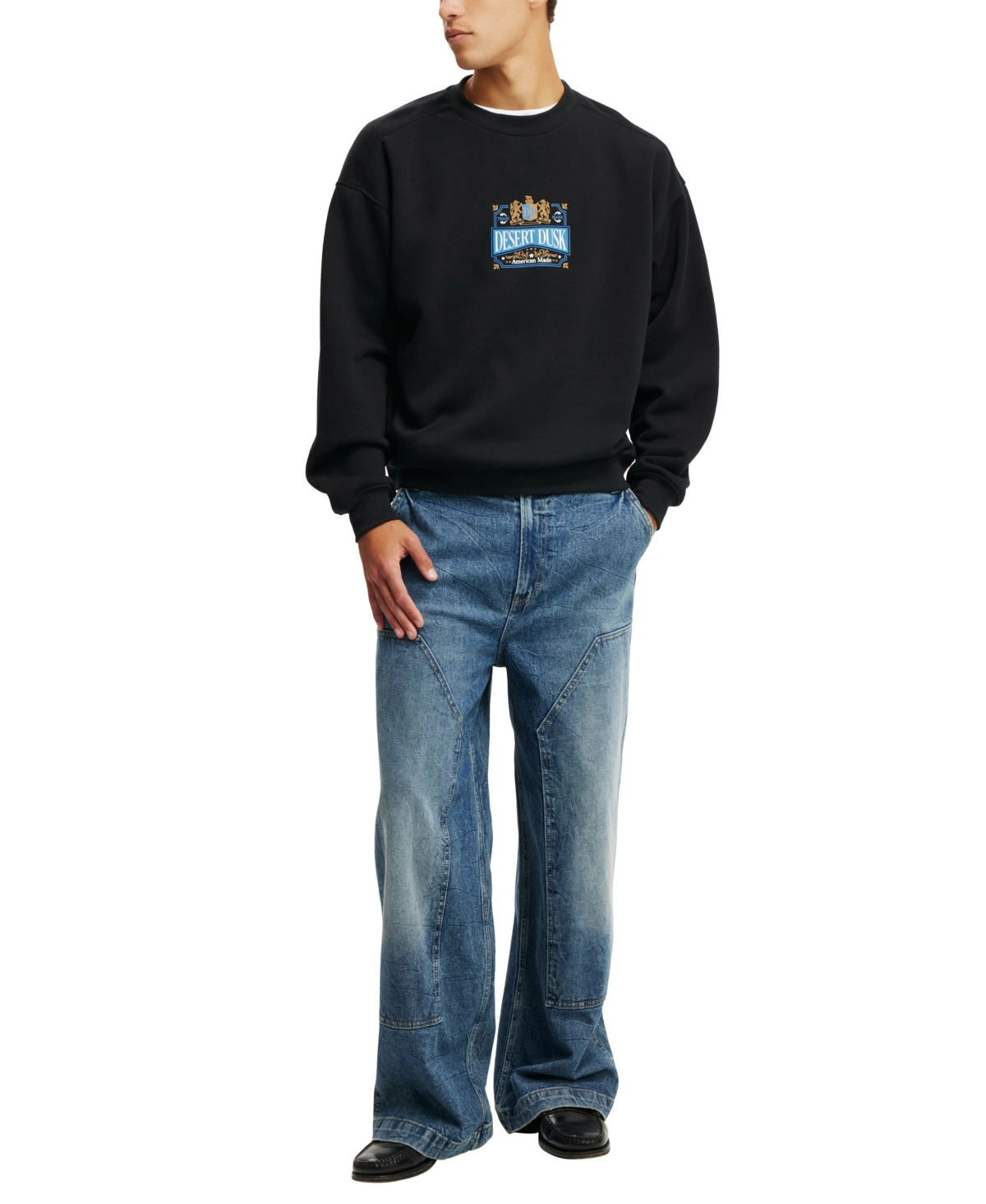 COTTON ON MEN'S BOX FIT GRAPHIC CREW SWEATER 