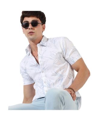 Men's White Printed Regular Fit Casual Shirt